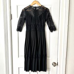 Zara Dress Womens S Black Lace Pleated Midi Goth